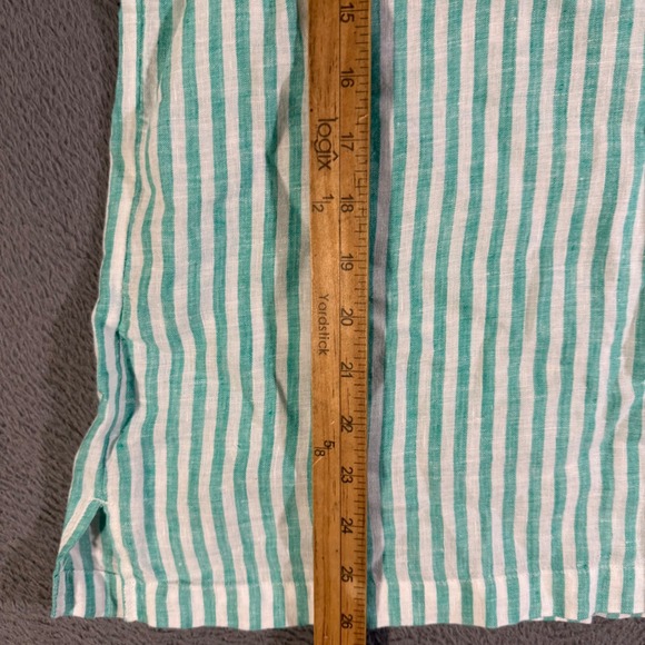 Talbots Petites LP‎ Linen Top Green White Striped V-Neck Short Sleeve Tunic - Picture 5 of 7